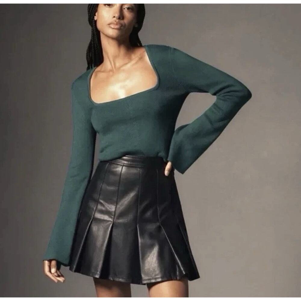 Maeve Anthropologie Square Neck Wide Sleeve Pullover Ribbed Sweater Green Sz XL